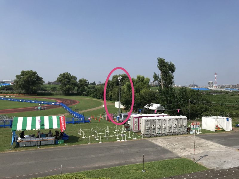 板橋花火大会の臨時基地局用アンテナ