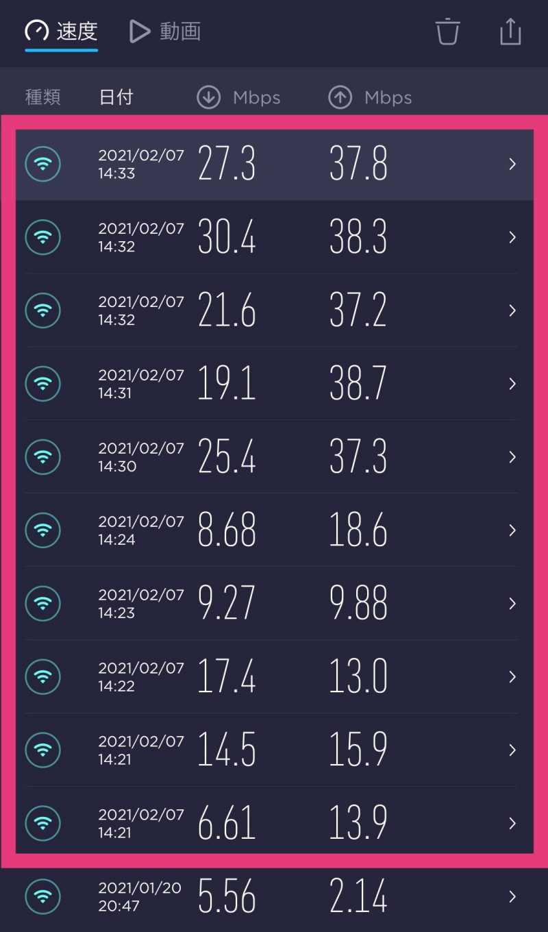 Speedtest測定結果キャプチャ
